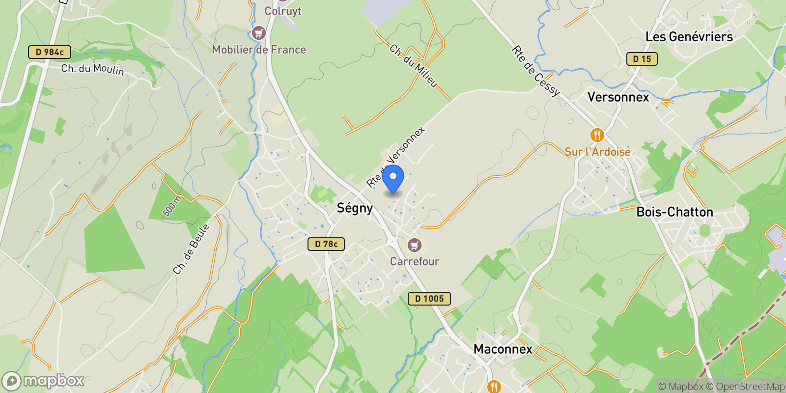 Map showing Ségny, Auvergne-Rhône-Alpes, France.