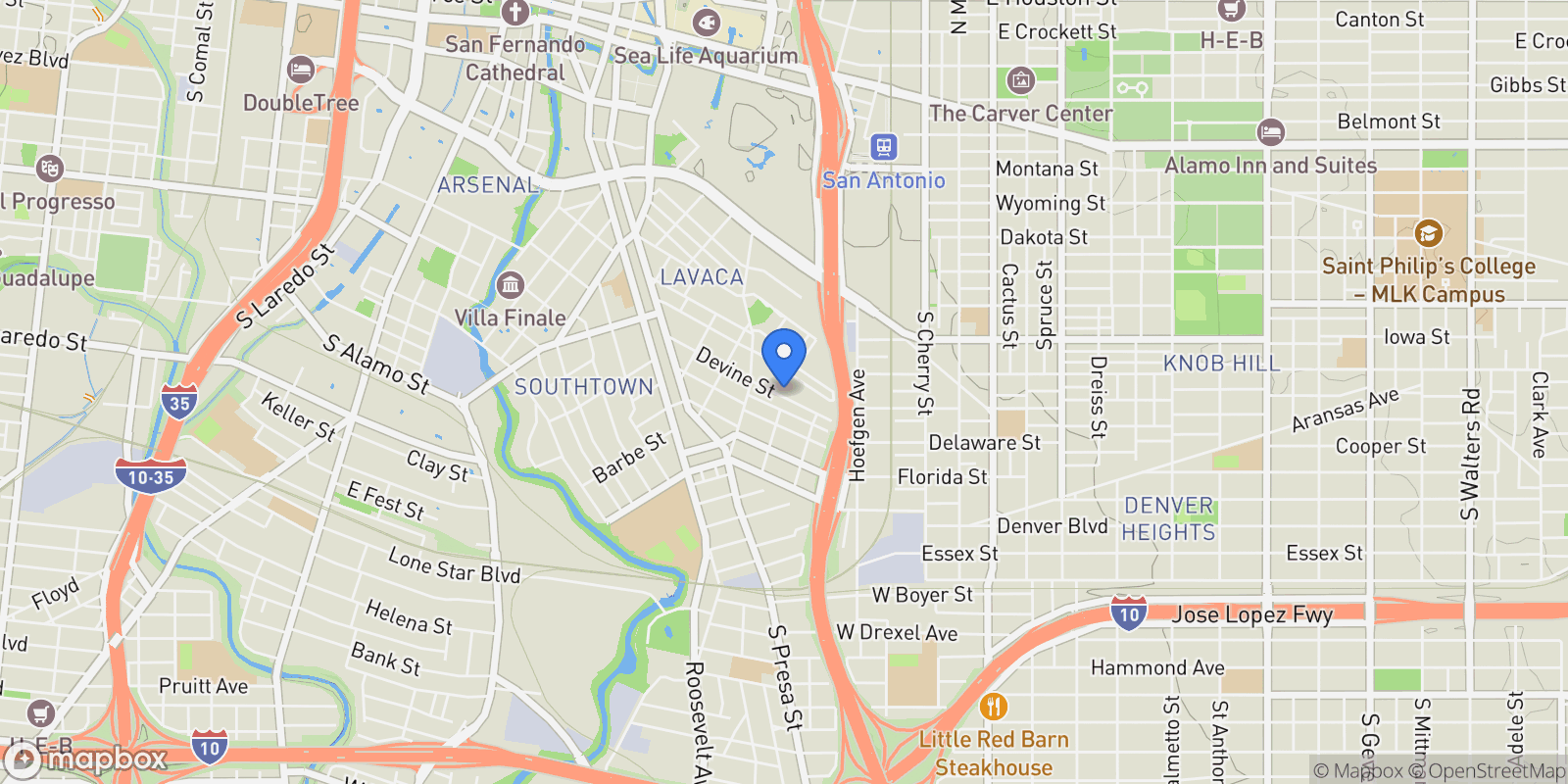Map showing 437 Devine Street , San Antonio, TX 78210, San Antonio, Texas, United States.