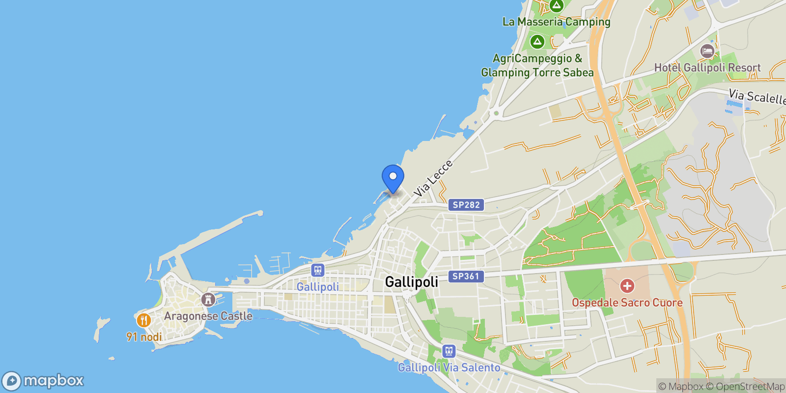 Map showing Gallipoli via fiume, Gallipoli, Apulia, Italy.