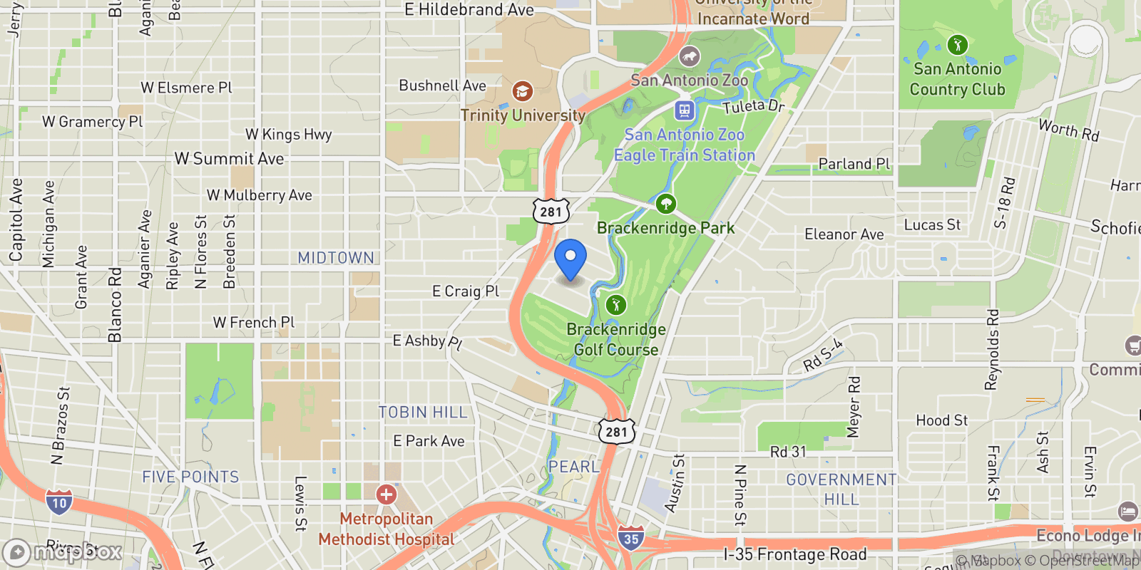 Map showing 725 E. Woodlawn Avenue , San Antonio, TX 78212, San Antonio, Texas, United States.
