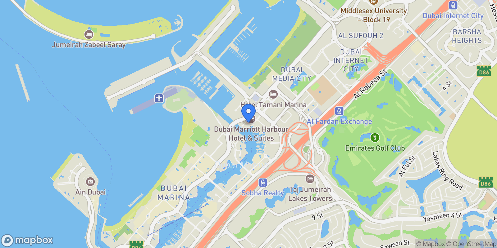 Map showing Dubai, Damac Heights, Dubai, Dubai, United Arab Emirates.