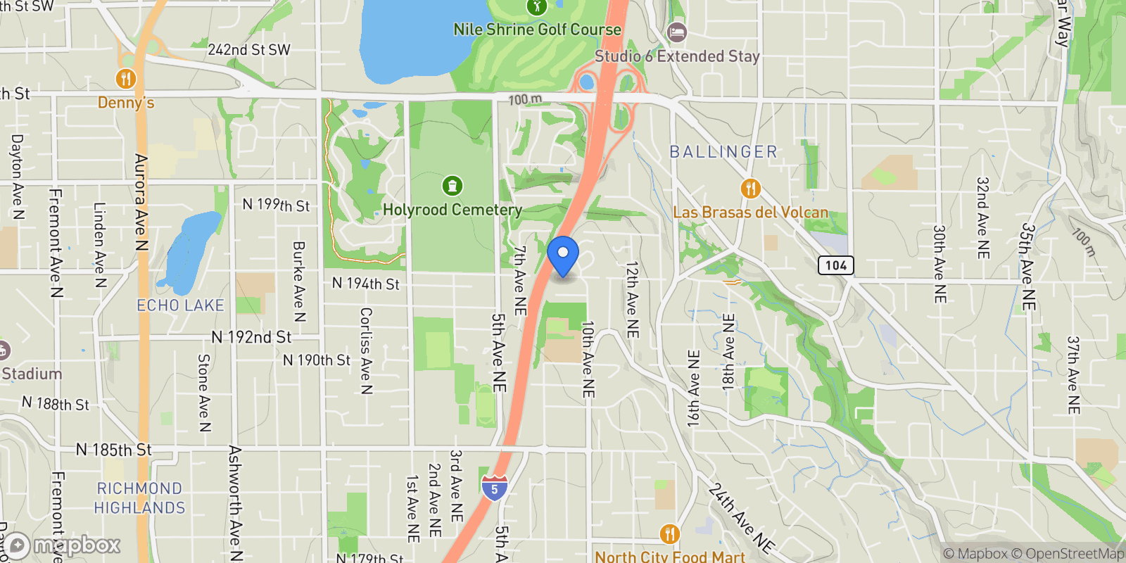 Map showing 821 195th Street, Shoreline, WA 89155, Lake Forest Park, Washington, United States.