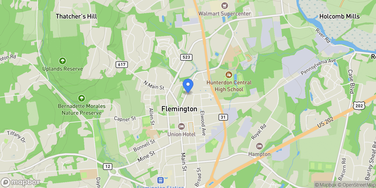 Map showing 31 East Main Street , Flemington, NJ 08822, Flemington, New Jersey, United States.