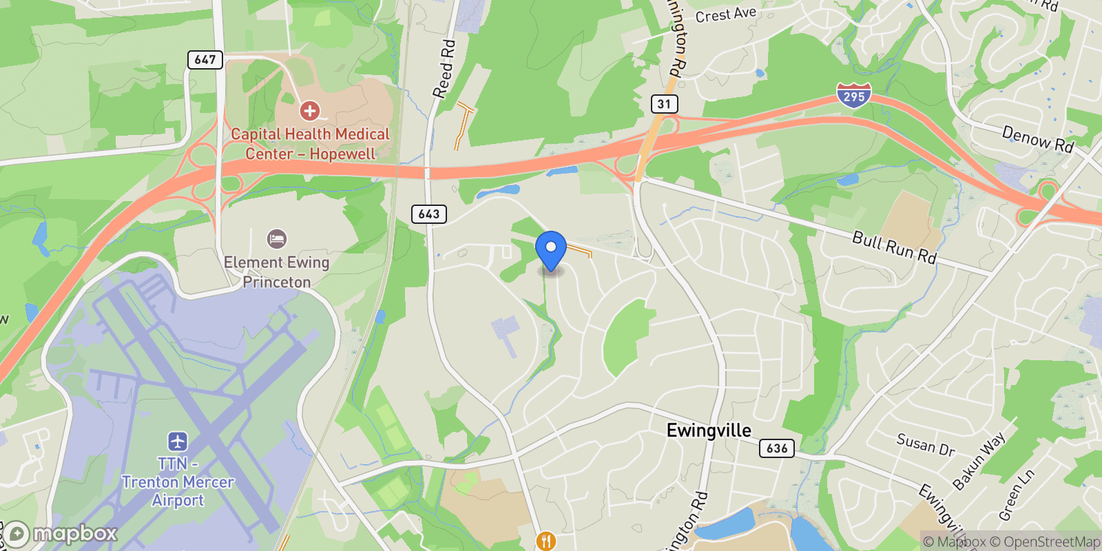 Map showing 19 Van Saun Drive , Ewing, NJ 08618, Ewing Township, New Jersey, United States.