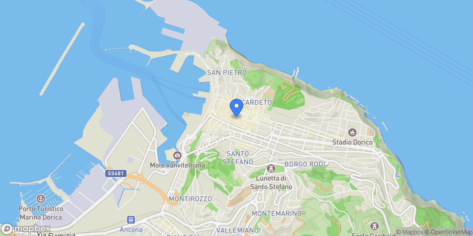 Map showing Corso Giuseppe Mazzini, 60121 Ancona AN, Italia, Ancona, Marche, Italy.