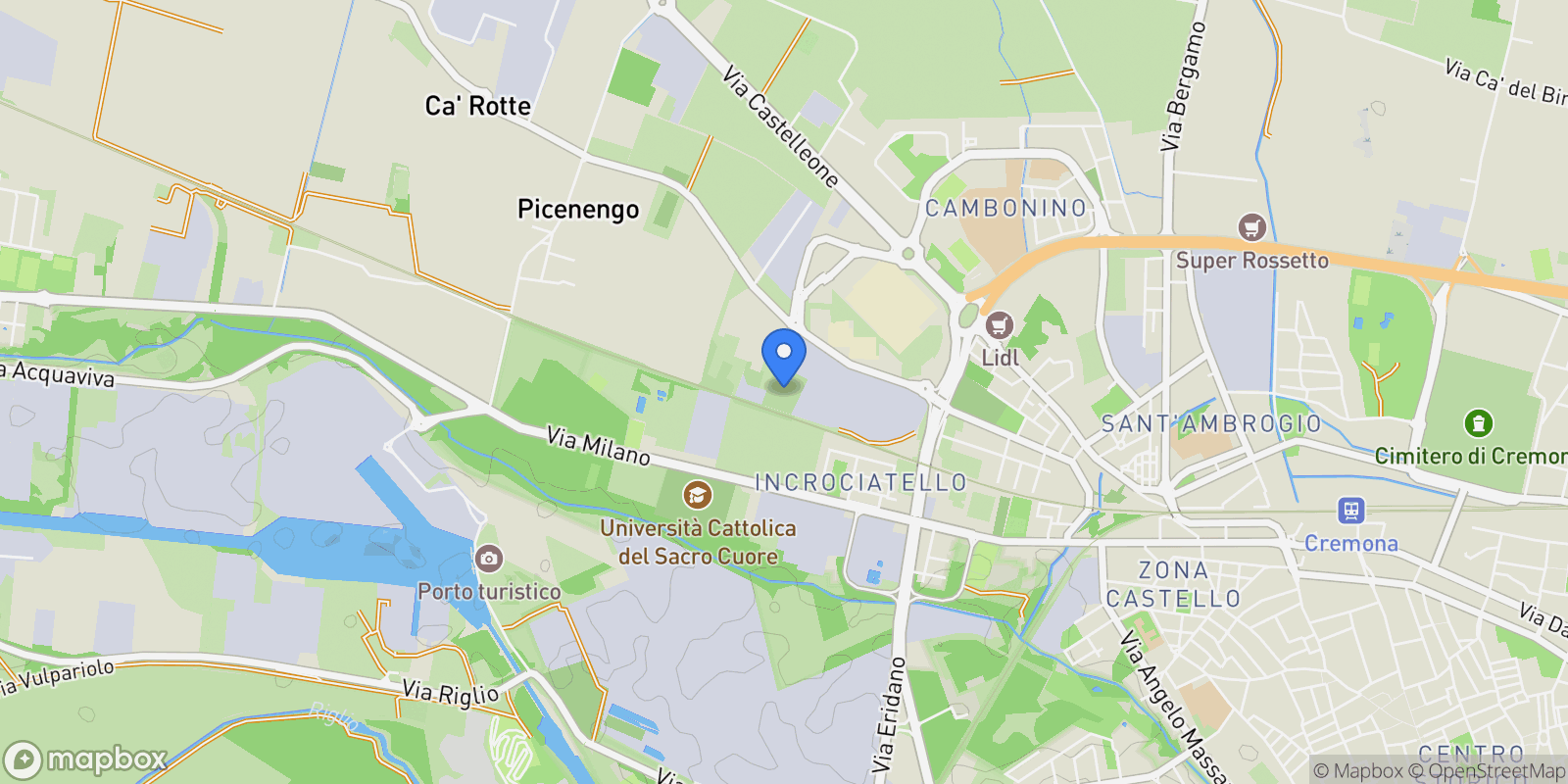 Map showing Via delle Industrie, 26100 Cremona CR, Italia, Cremona, Lombardy, Italy.