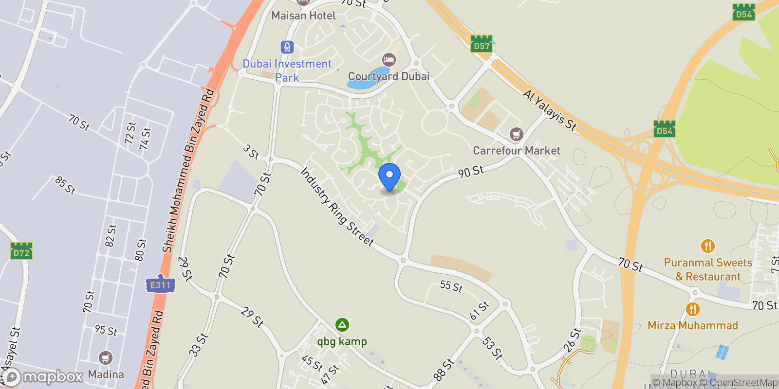 Map showing Bungalow Area, Dubai, Dubai, United Arab Emirates.