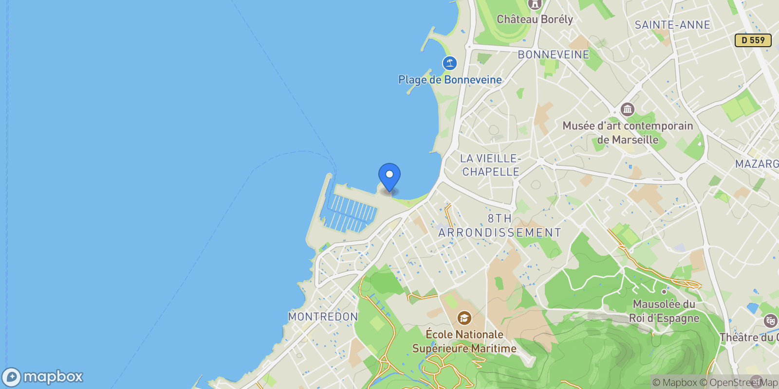 Map showing Marseille, Provence-Alpes-Côte d'Azur, France.