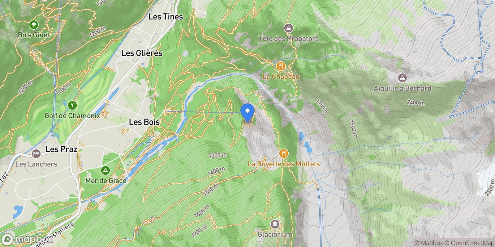 Map showing Chamonix, Auvergne-Rhône-Alpes, France.