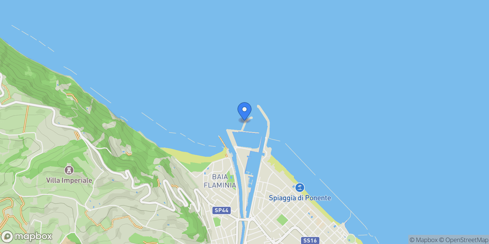 Map showing Porto di Pesaro, 61121 Pesaro PU, Italia, Pesaro, Marche, Italy.