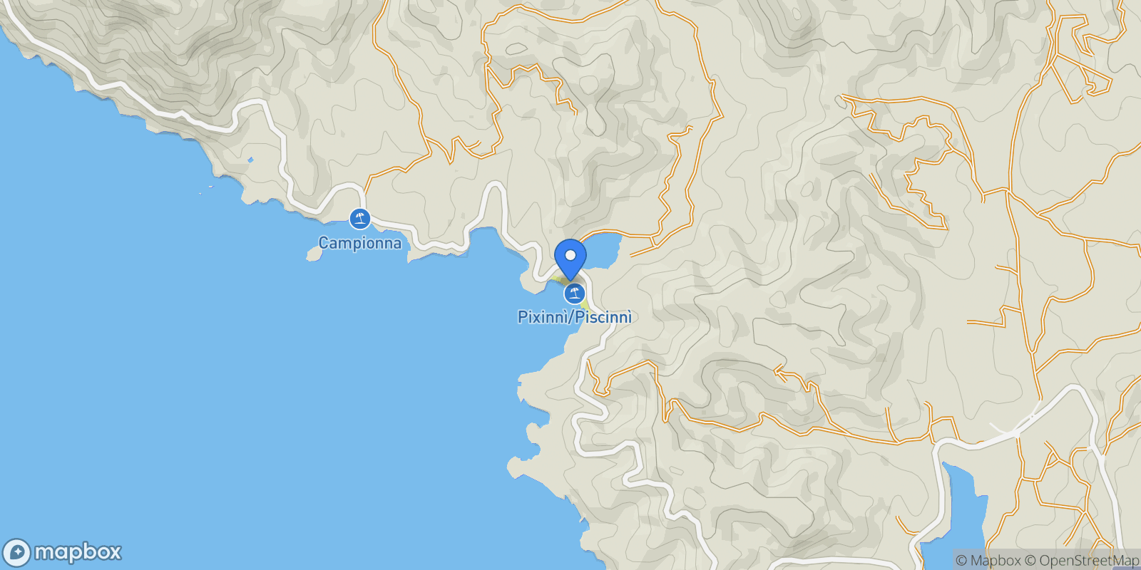 Map showing Porto di Piscinnì, Sardinia, Italy.