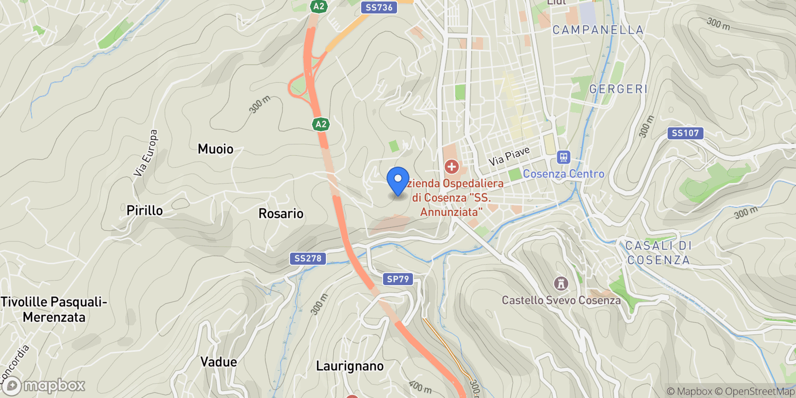 Map showing Via Domenico Gaudio, N. snc, Cosenza, Calabria, Italy.