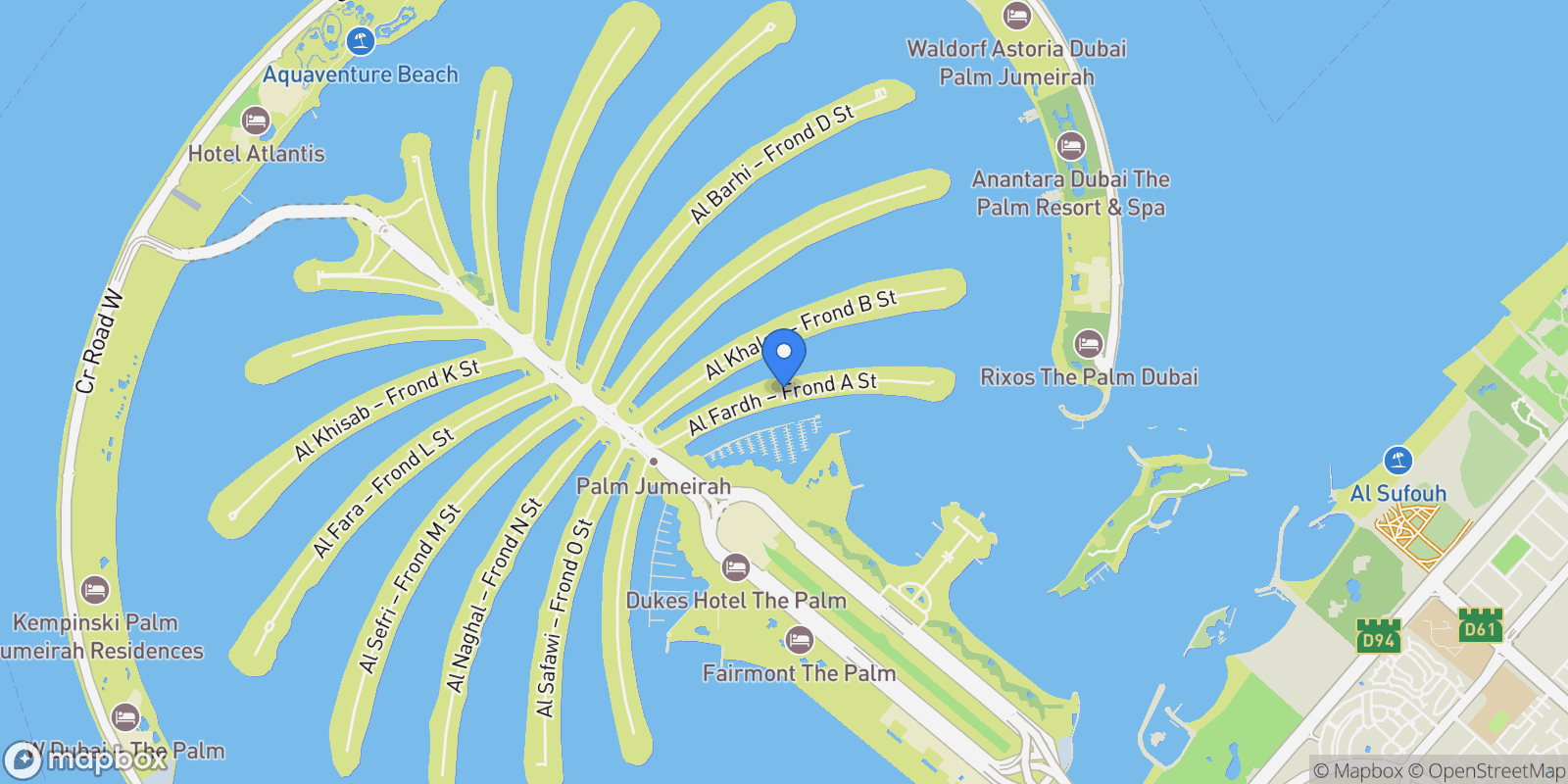 Map showing Frond A - The Palm Jumeirah - Dubai - United Arab Emirates, Dubai, Dubai, United Arab Emirates.