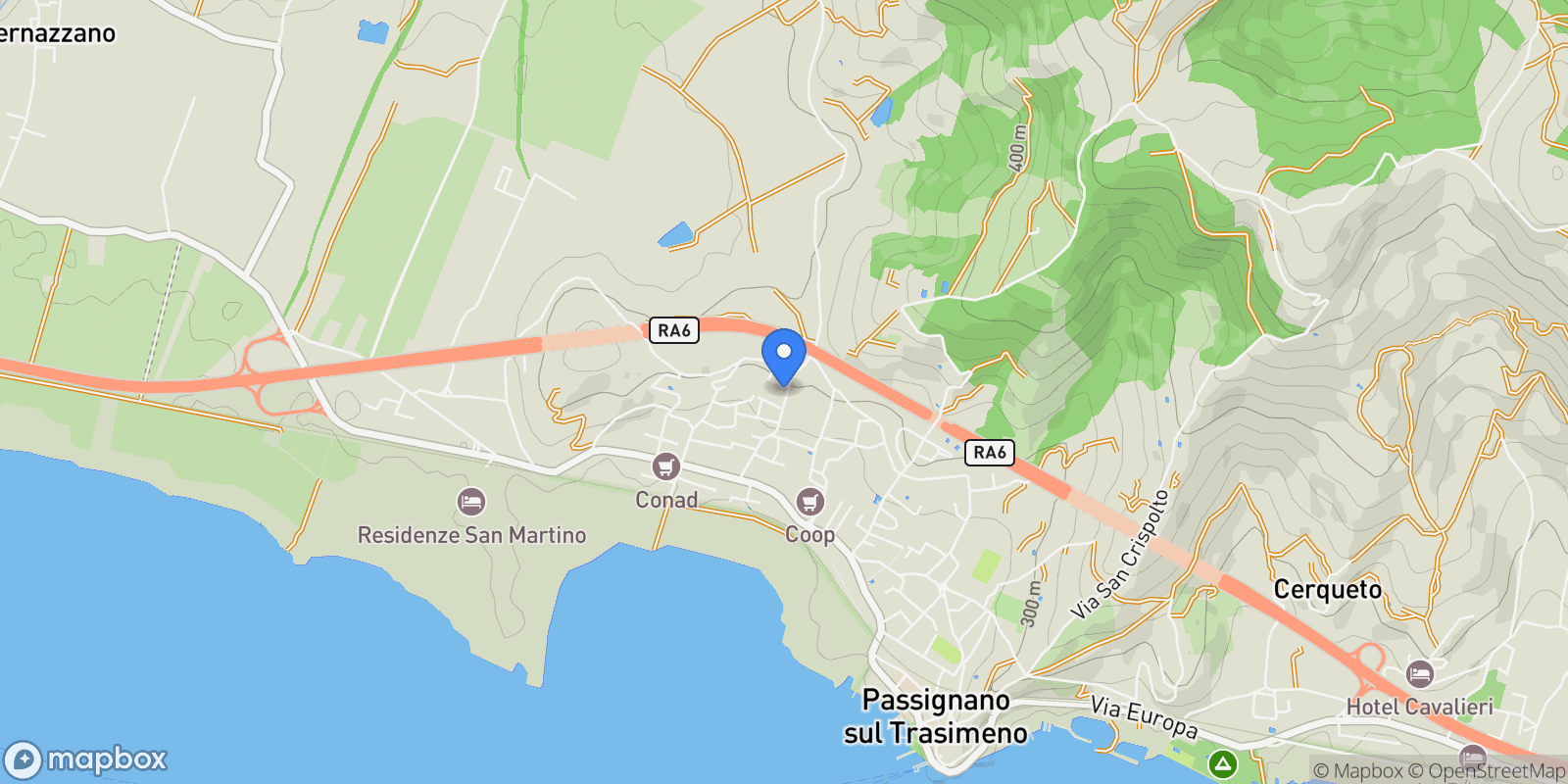 Map showing Via Enrico Fermi, Umbria, Passignano sul Trasimeno, Umbria, Italy.