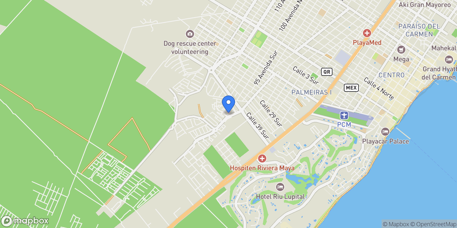Map showing Bosques de Bambú, 77716 Playa del Carmen, Q.R., Mexico, Playa del Carmen, Quintana Roo, Mexico.