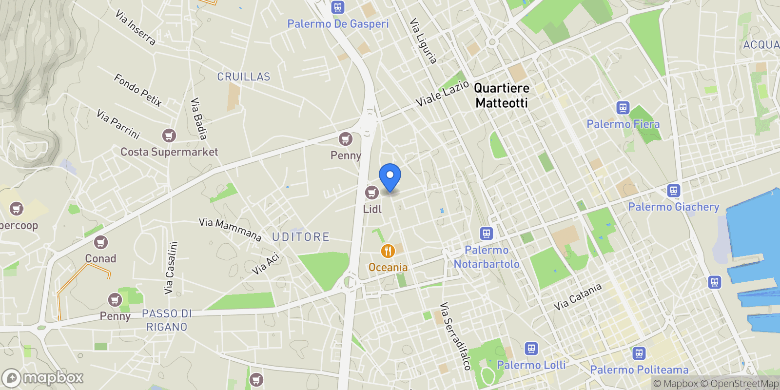 Map showing Via Galileo Galilei, Sicilia, Palermo, Sicily, Italy.