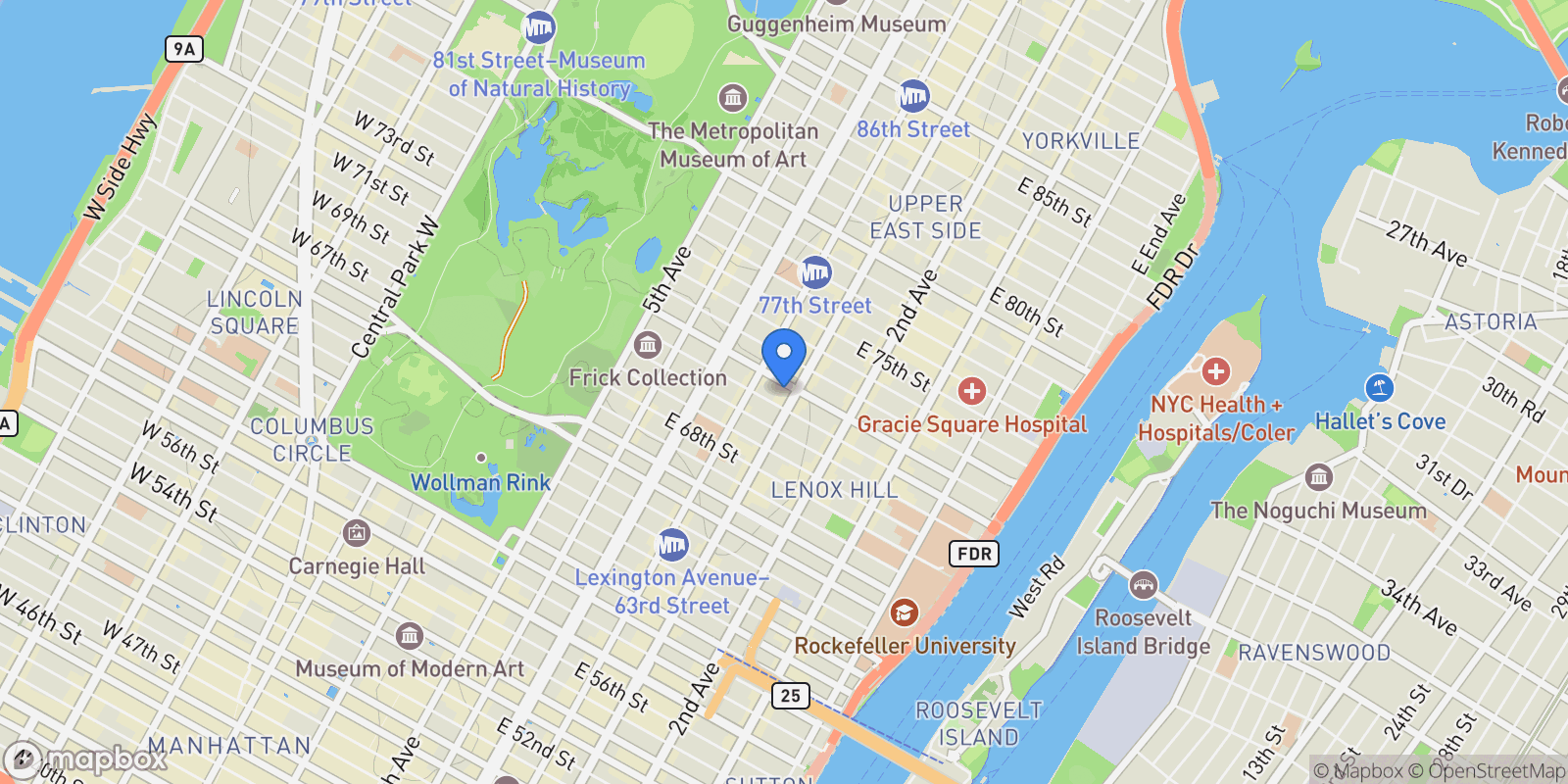 Map showing 190 E 72nd Street Unit 34CD, New York City, NY 10021, New York, New York, United States.