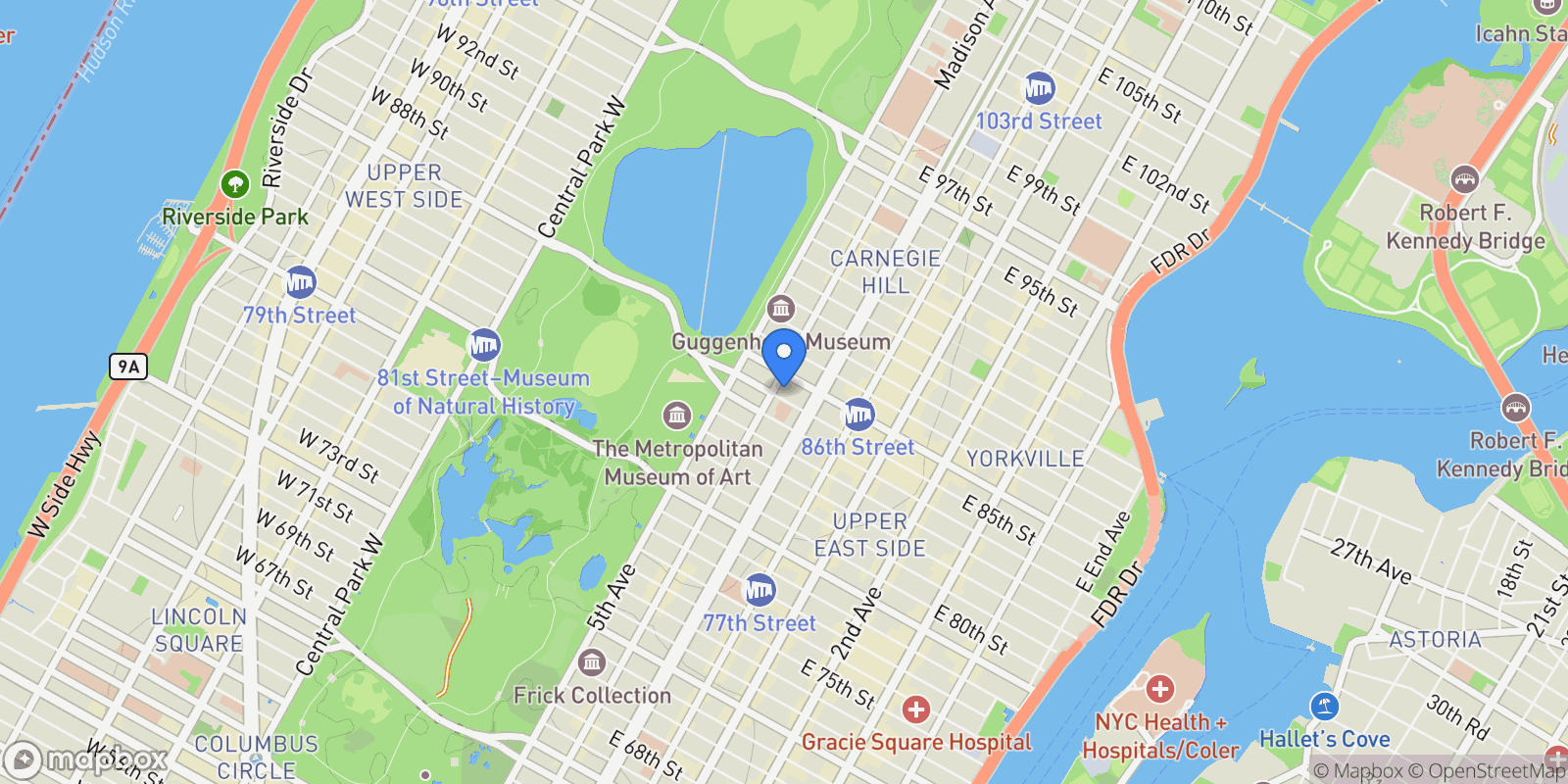 Map showing 35 E 85th Street Unit 2FG, New York City, NY 10028, New York, New York, United States.