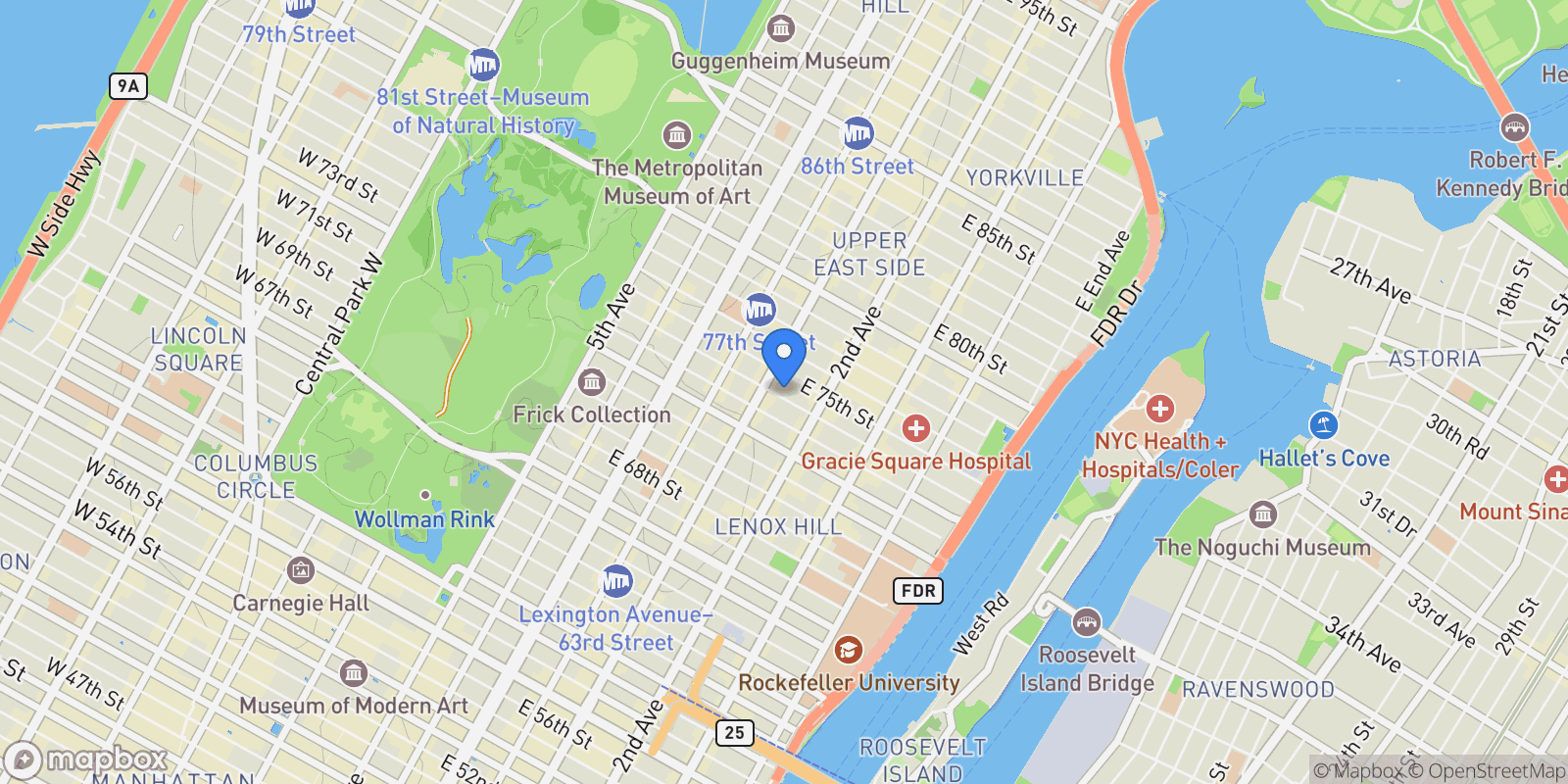 Map showing 207 E 74th Street Unit 5JH, New York City, NY 10021, New York, New York, United States.