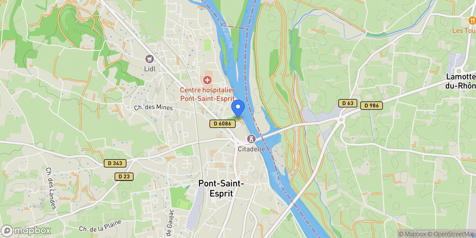 Map showing PONT ST ESPRIT, K 30130, Pont-Saint-Esprit, Occitanie, France.
