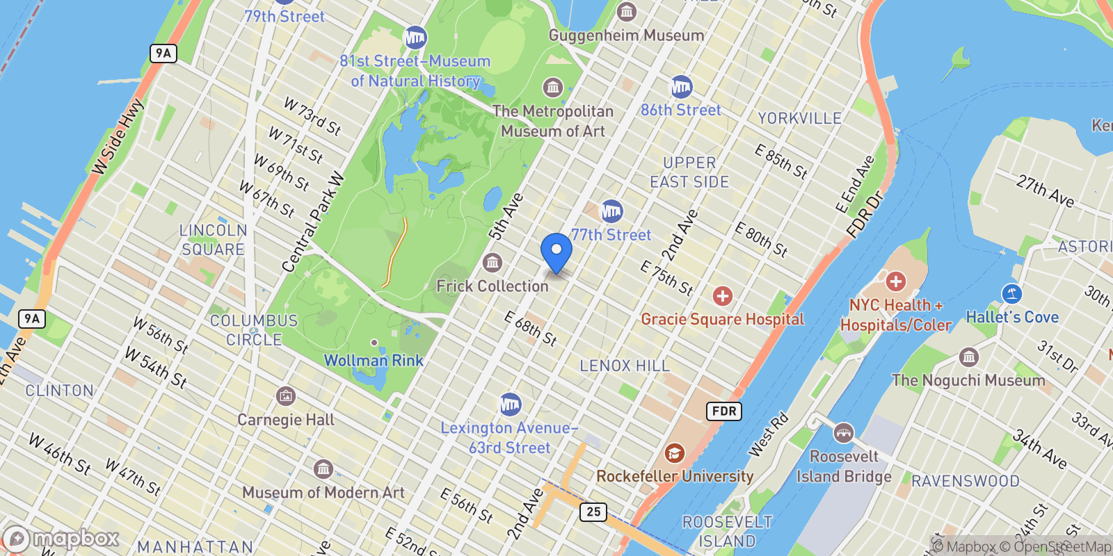 Map showing 114 E 72nd Street Unit 8/9B, New York City, NY 10021, New York, New York, United States.