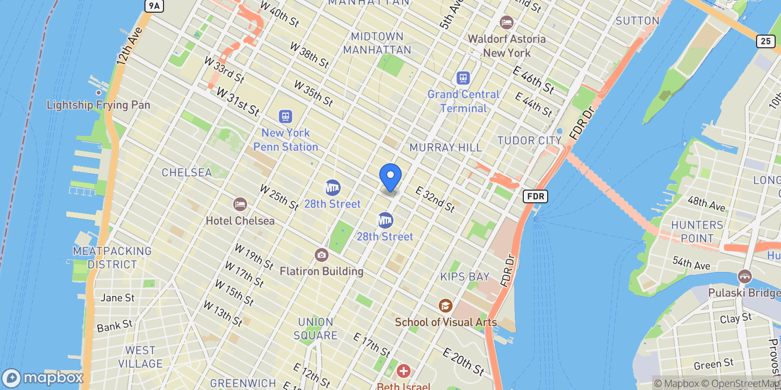 Map showing 45 E 30th Street Unit PHB, New York City, NY 10016, New York, New York, United States.