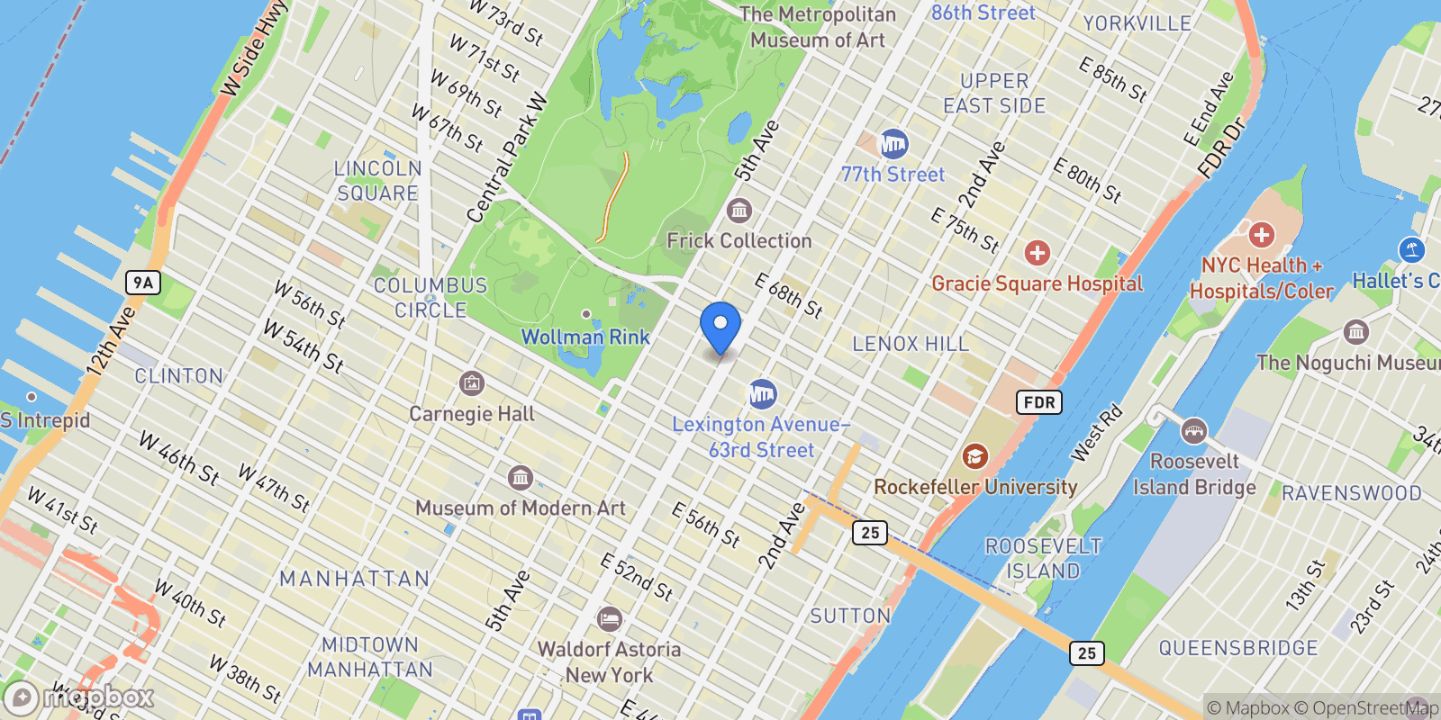 Map showing 580 Park Avenue Unit 10A, New York City, NY 10065, New York, New York, United States.