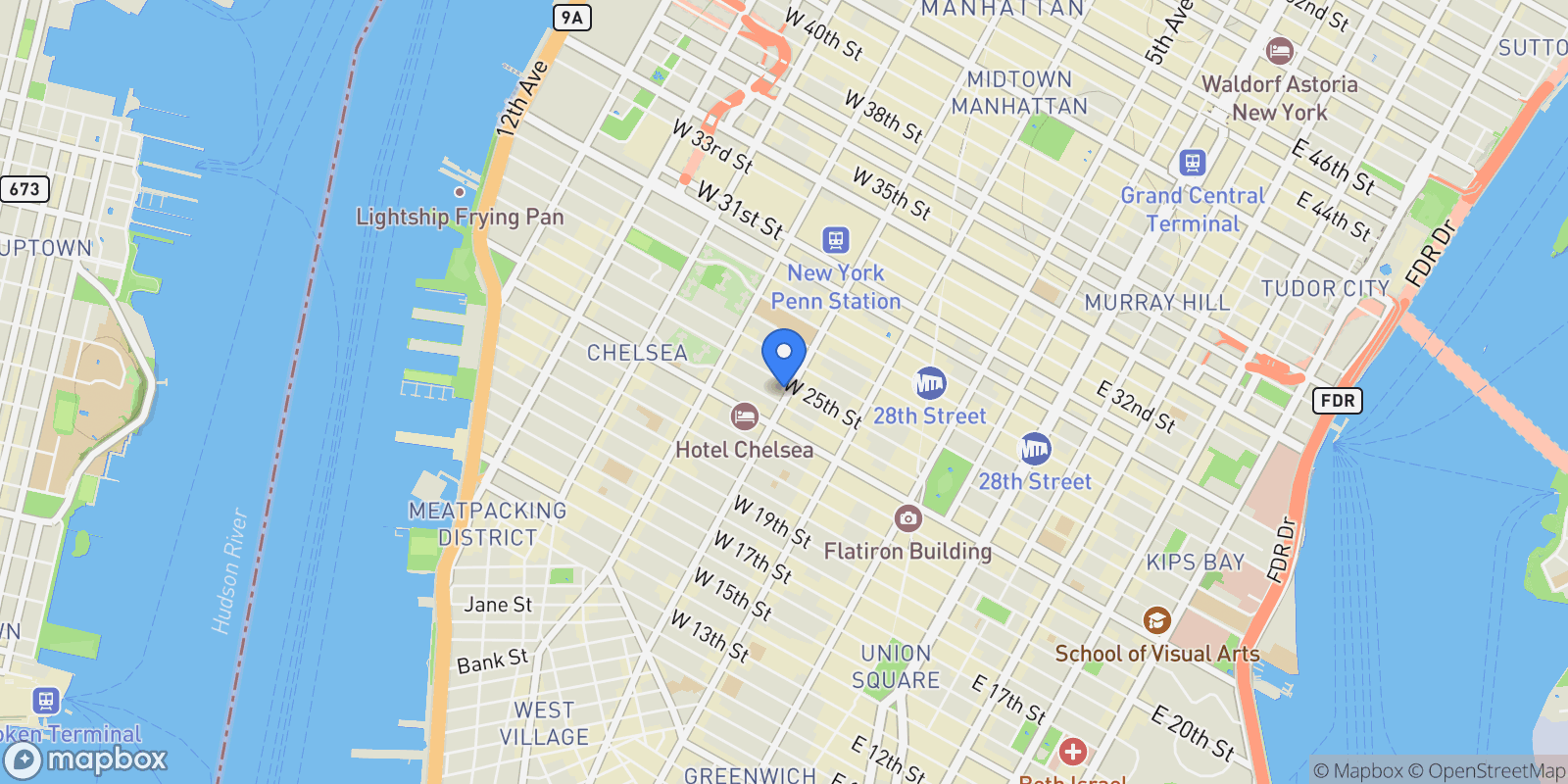 Map showing 252 7th Avenue Unit 12I, New York City, NY 10001, New York, New York, United States.