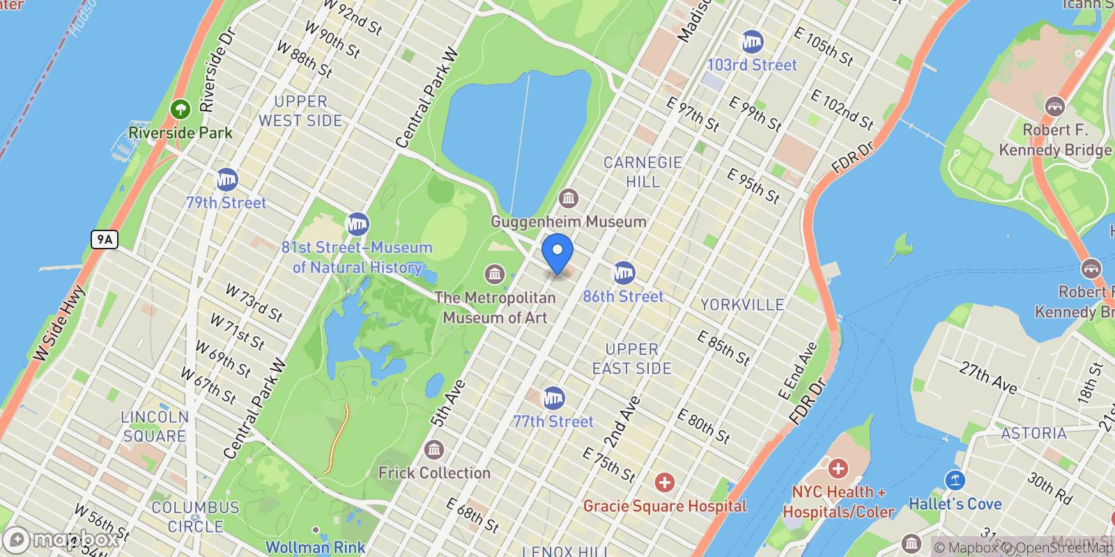 Map showing 40 E 84th Street Unit 17A, New York City, NY 10028, New York, New York, United States.
