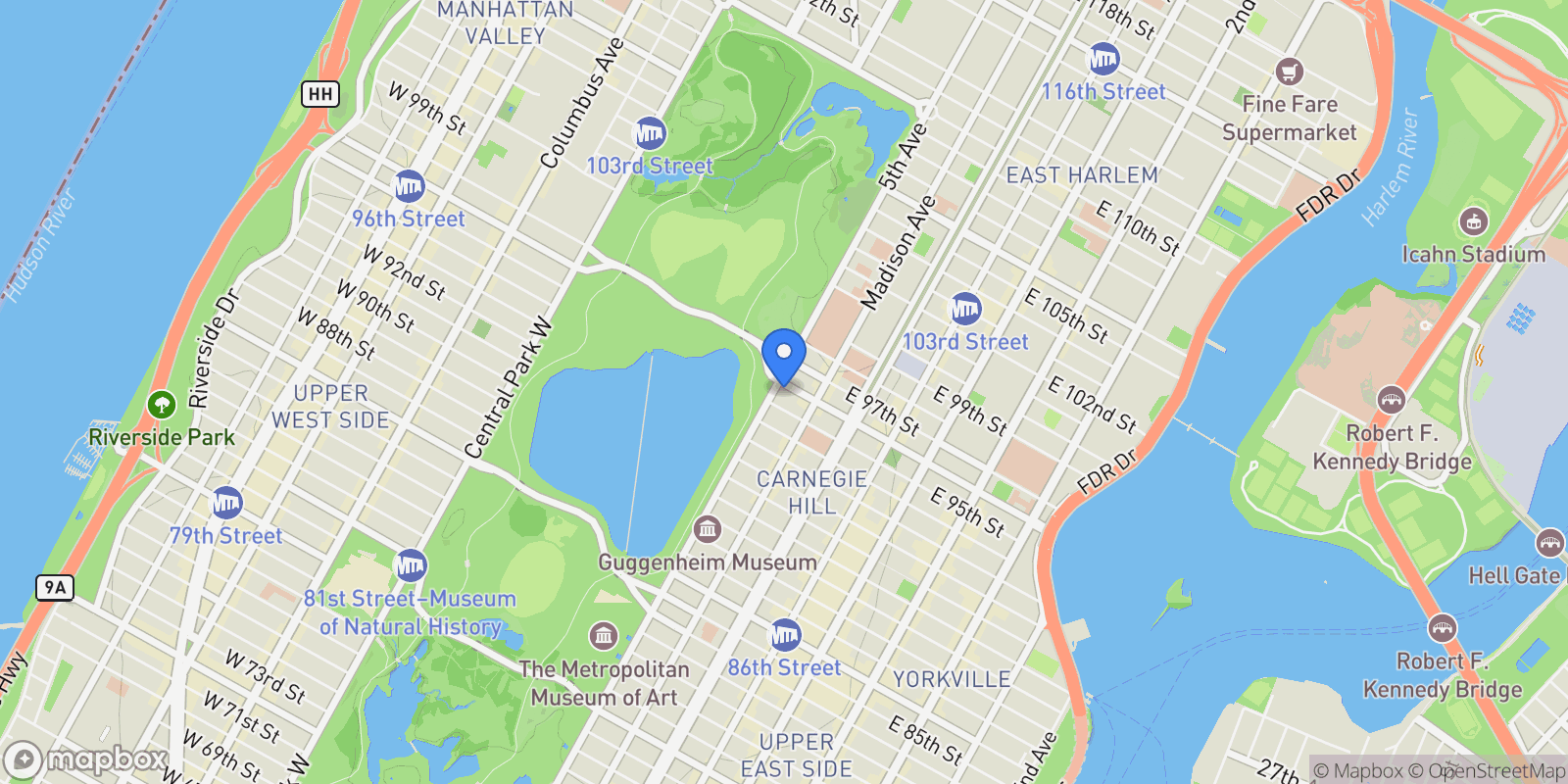 Map showing 1148 5th Avenue Unit PARLOR/A, New York City, NY 10128, New York, New York, United States.