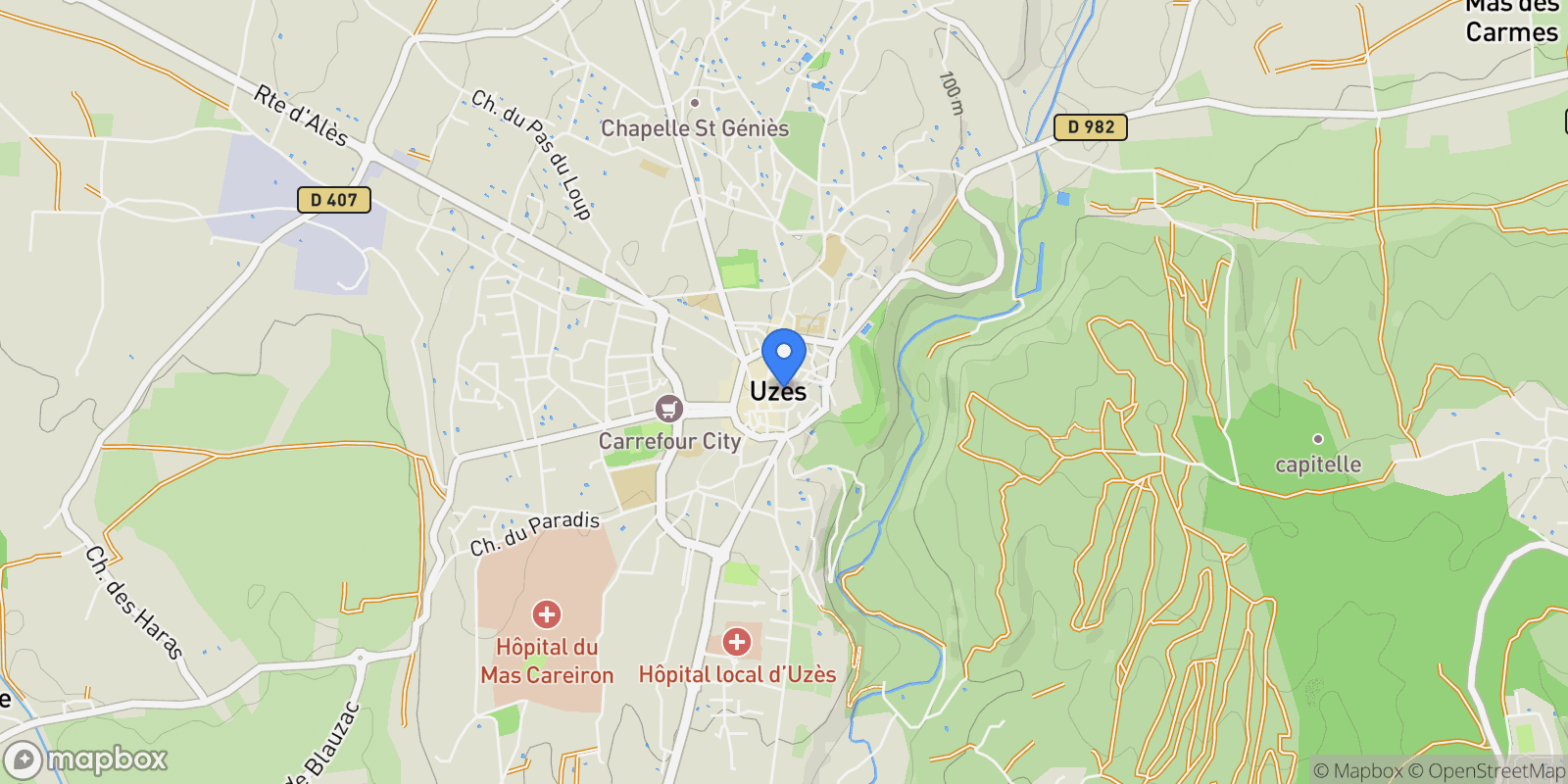 Map showing UZES, K 30700, Uzès, Occitanie, France.