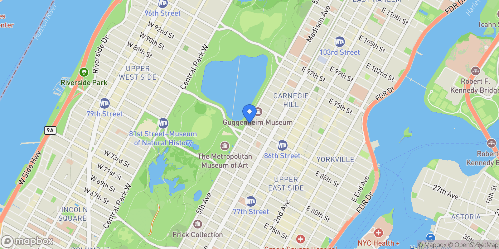 Map showing 1050 5th Avenue Unit PHA, New York City, NY 10028, New York, New York, United States.