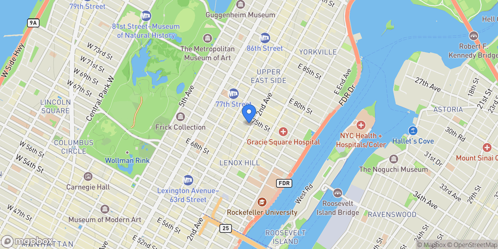 Map showing 255 E 74th Street Unit 6C, New York City, NY 10021, New York, New York, United States.