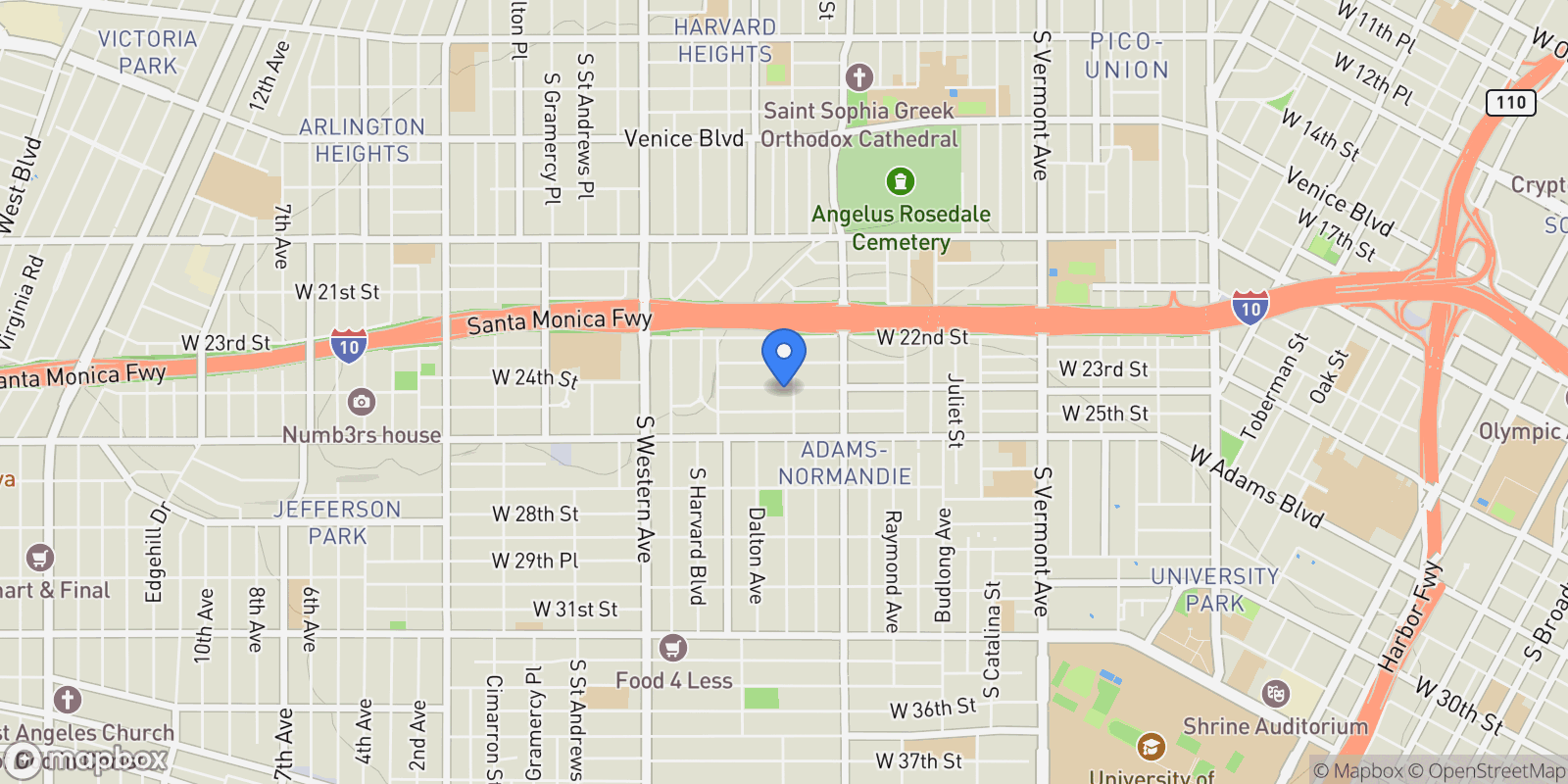 Map showing 1788 W 24th Street, Los Angeles, California, United States.