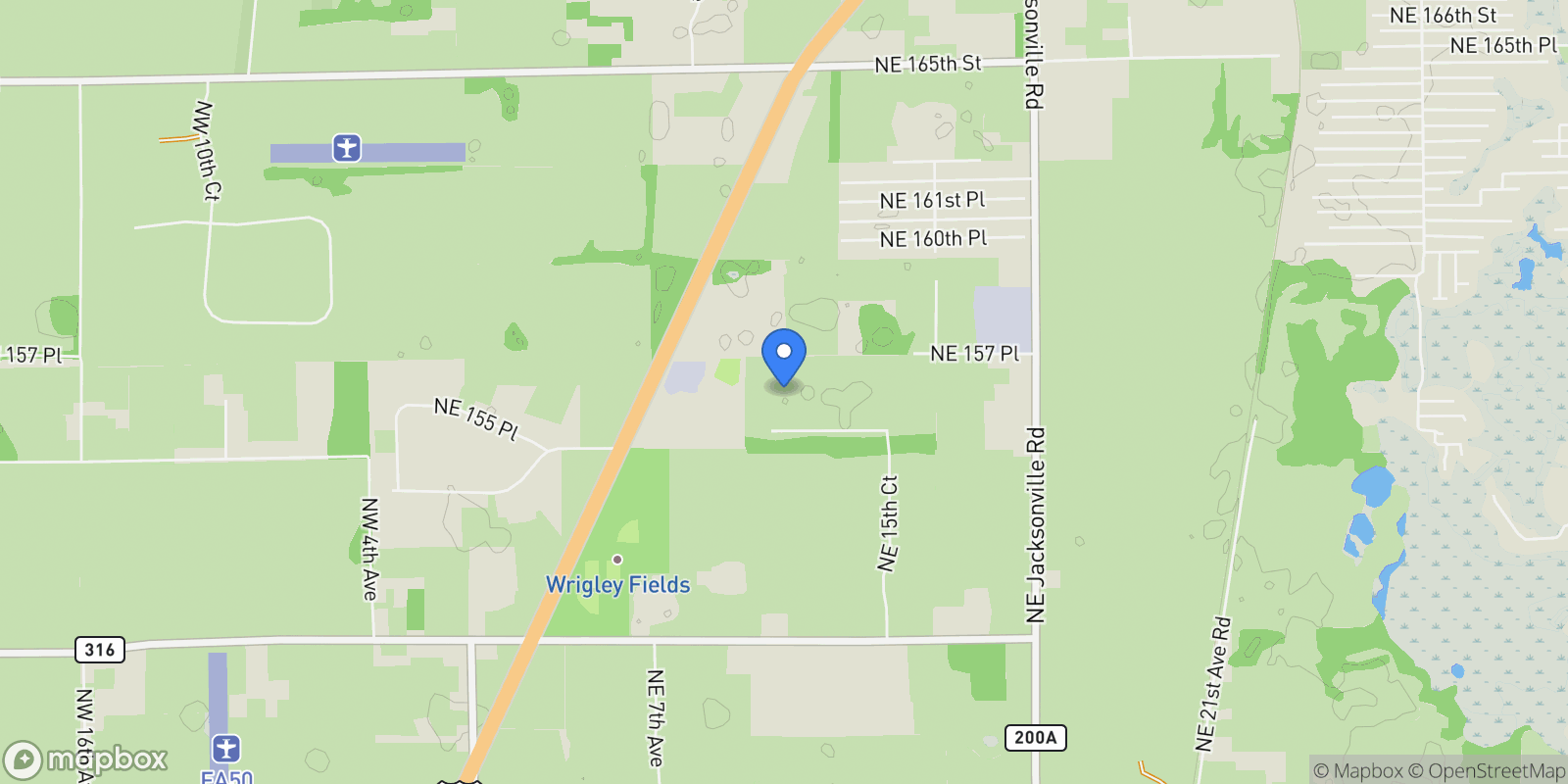 Map showing 1345 NE 155 PLACE, Reddick, Florida, United States.