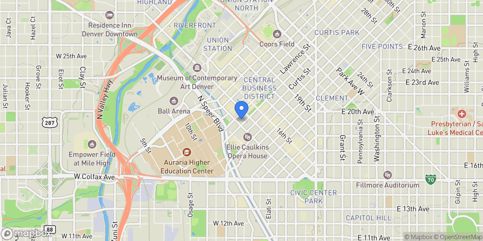 Map showing 1133 14th Street, #4050, Denver, CO, 80202, USA, Denver, Colorado, United States.