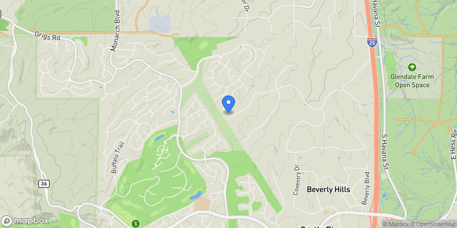 Map showing 8417 High Ridge Court, Castle Pines, CO, 80108, USA, Castle Rock, Colorado, United States.
