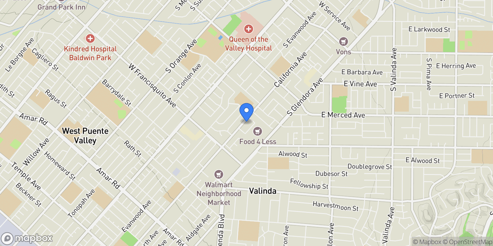 Map showing 1514 S California Avenue, West Covina, California, United States.