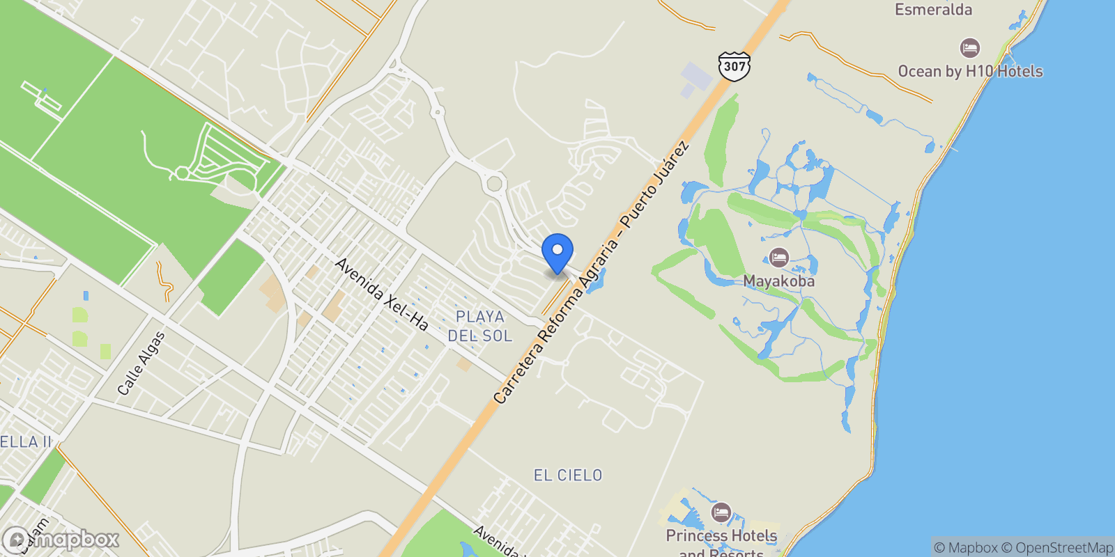 Map showing 77724 Playa del Carmen, Quintana Roo, Mexico, Playa del Carmen, Quintana Roo, Mexico.