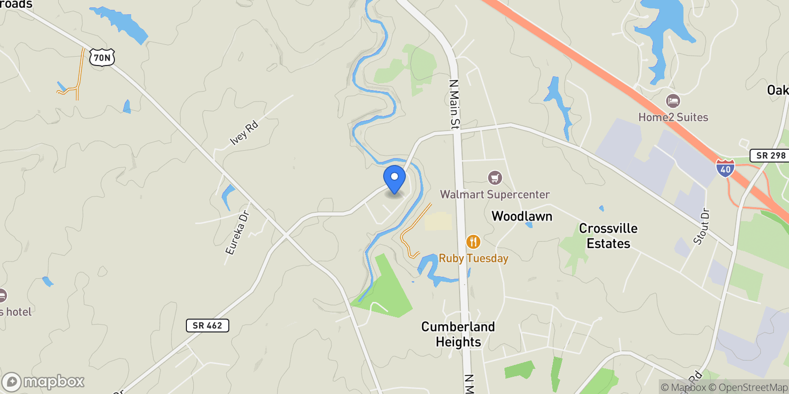 Map showing 39 N Riverview Lane, Crossville, TN 38555, Crossville, Tennessee, United States.