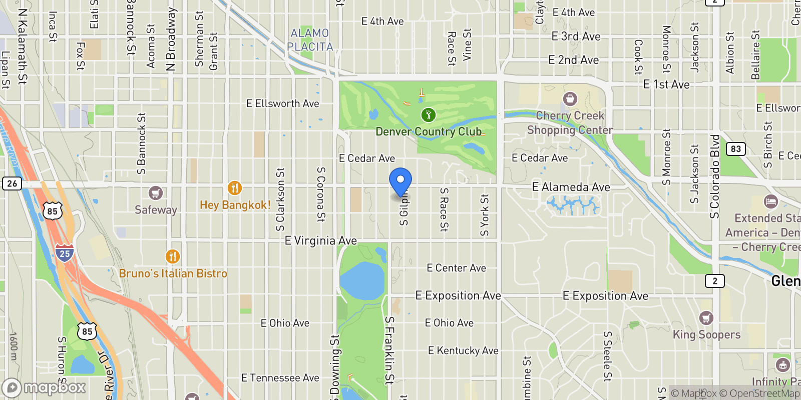 Map showing 353 S Gilpin Street, Denver, CO, 80209, USA, Denver, Colorado, United States.