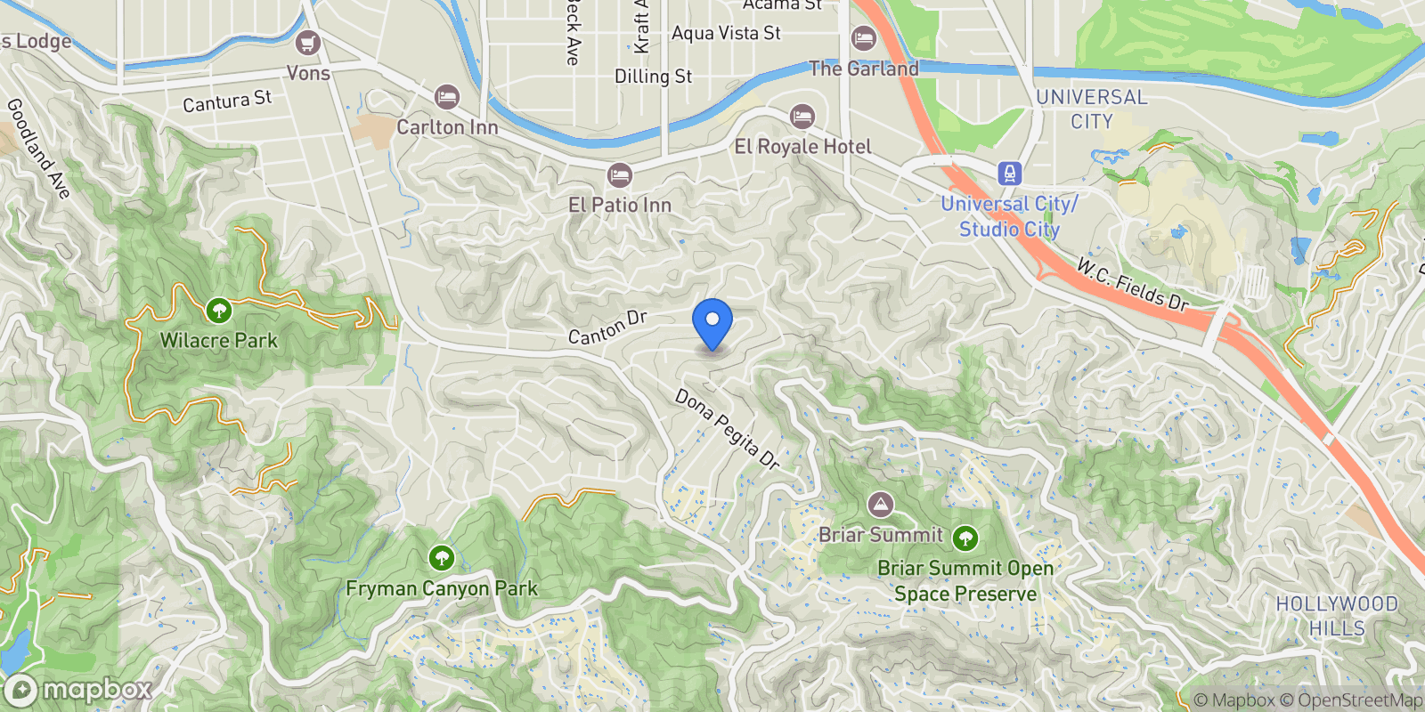Map showing 11282 Dona Lola Drive, Los Angeles, California, United States.