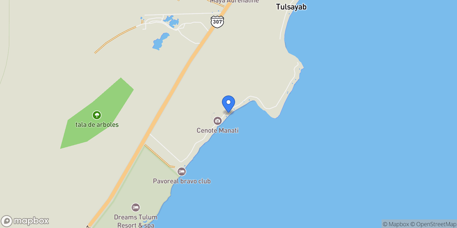 Map showing Bahia, 77772 Tankah Pueblo, Q.R., Mexico, Tankah Pueblo, Quintana Roo, Mexico.