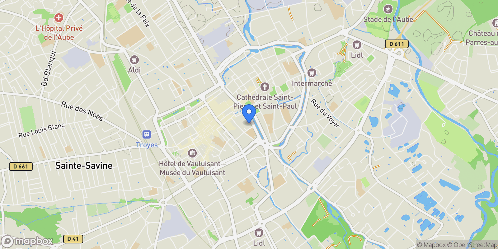 Map showing Troyes, Grand Est, France.