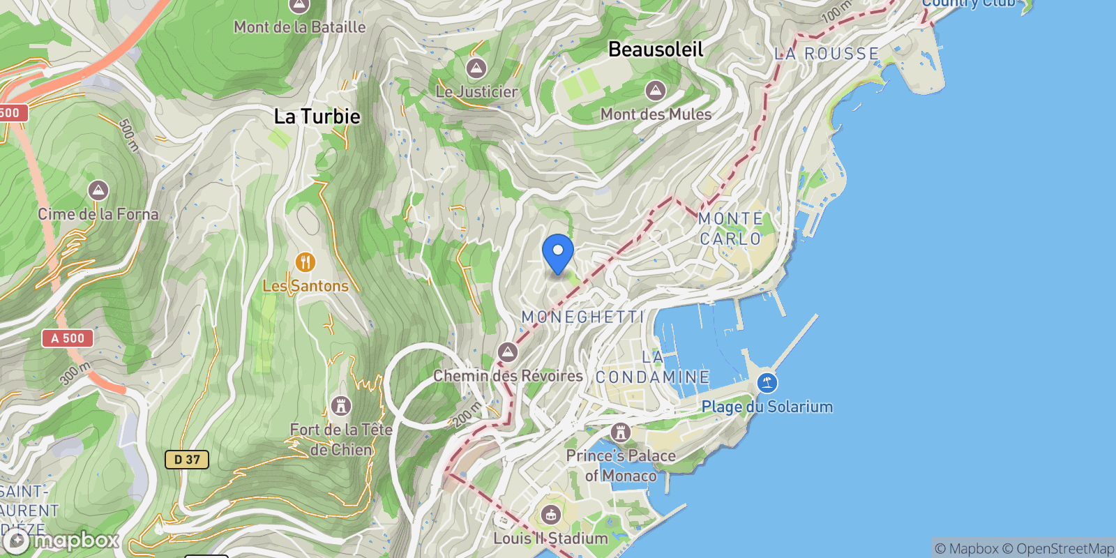 Map showing Beausoleil, Provence-Alpes-Côte d'Azur, France.
