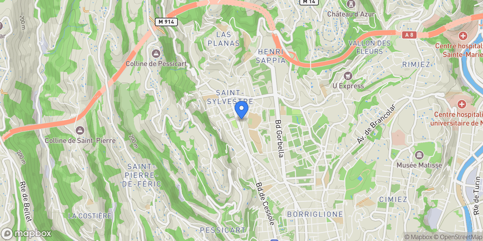 Map showing Nice, Provence-Alpes-Côte d'Azur, France.