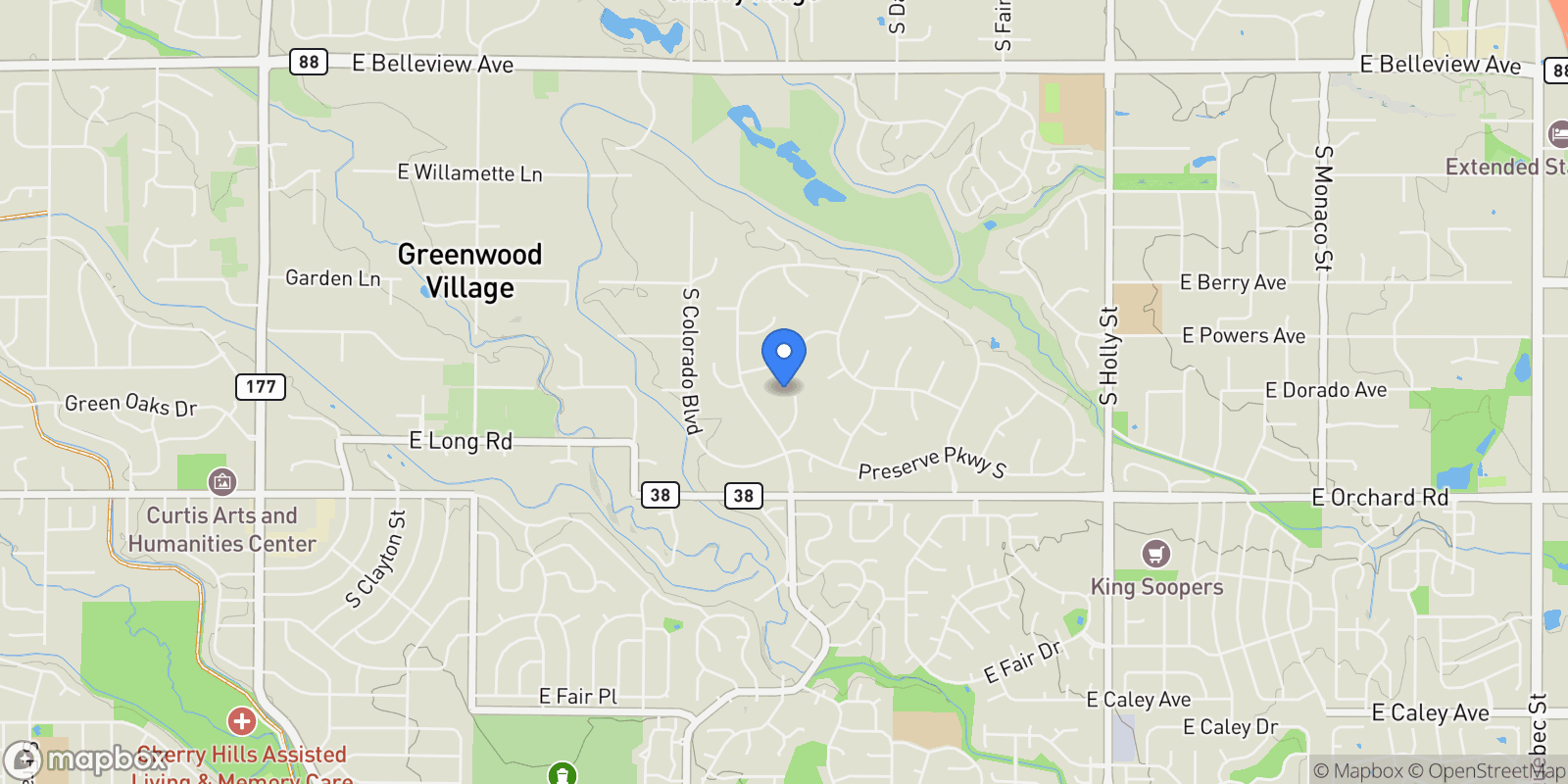 Map showing 5701 S Aspen Court, Greenwood Village, CO, 80121, USA, Greenwood Village, Colorado, United States.