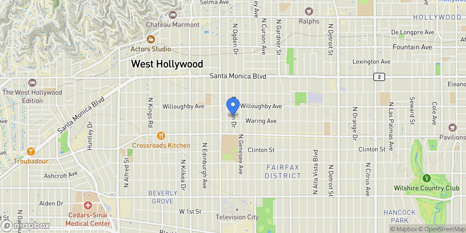 Map showing 819 N Ogden Drive, Los Angeles, California, United States.