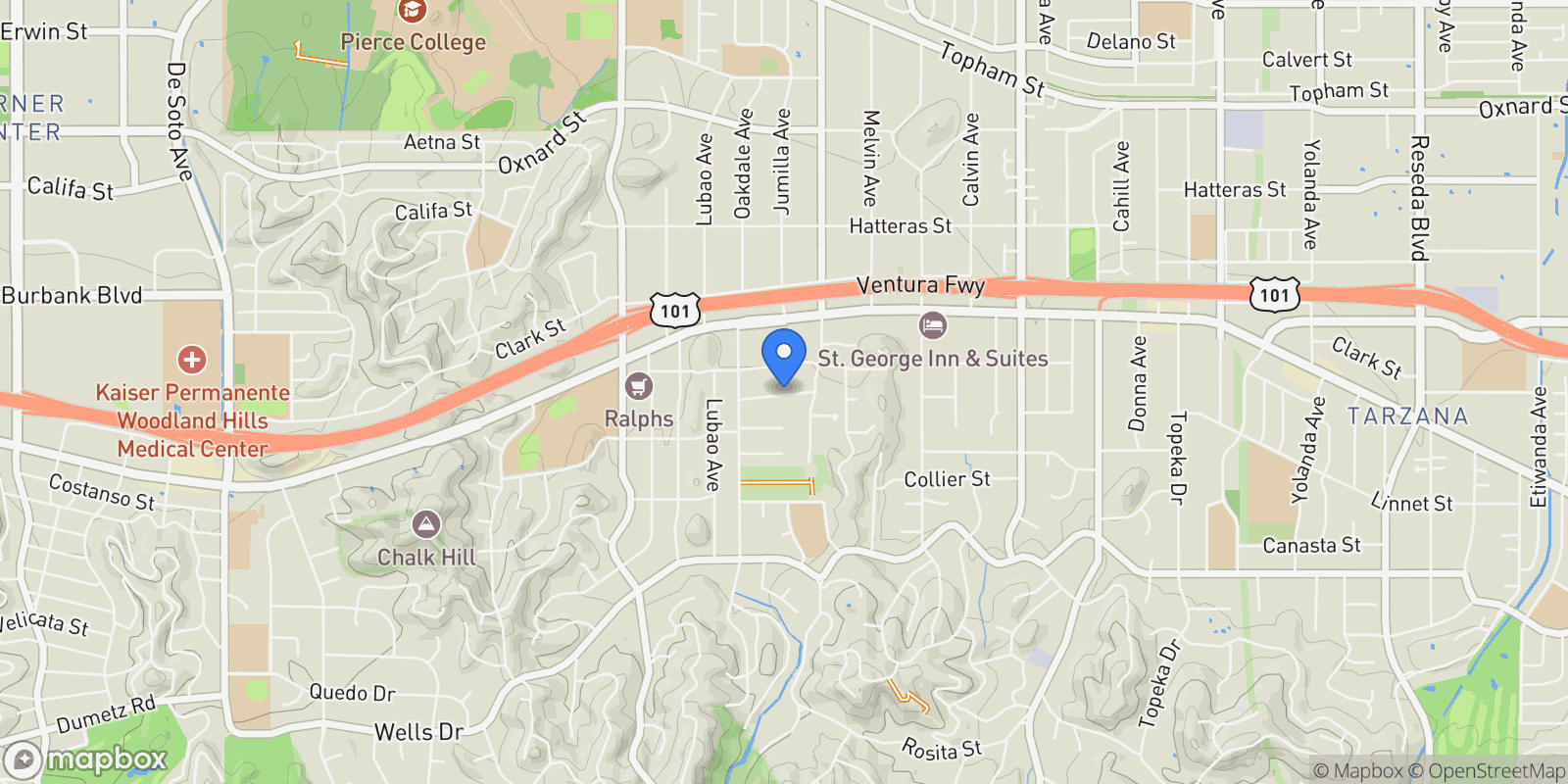 Map showing 19739 Henshaw Street, Los Angeles, California, United States.