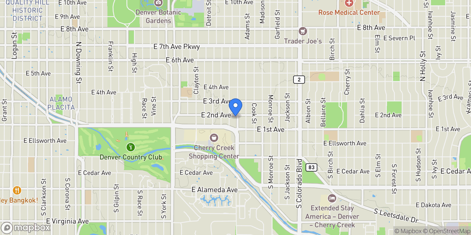 Map showing 185 Steele Street, ##211, Denver, CO, 80206, USA, Denver, Colorado, United States.